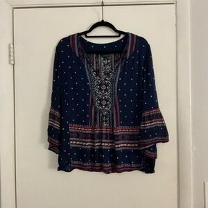 Lucky Brand Blouse, Size: L, Red, White & Dark Blue